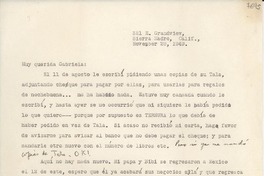 [Carta] 1949 Nov. 28, Sierra Madre, California [a] Gabriela Mistral