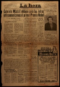 Gabriela Mistral obtiene para las letras latinoamericanas el primer Premio Nobel