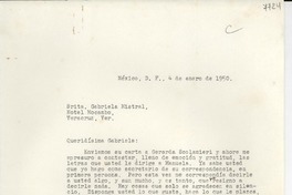 [Carta] 1950 ene. 4, México D. F. [a] Gabriela Mistral, Veracruz