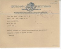 [Telegrama] 1950 abr. 1, México D. F. [a] Gabriela Mistral, Jalapa, Veracruz