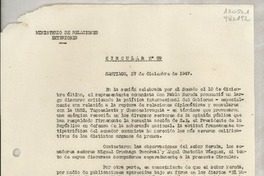 Circular N° 89, 1947 dic. 27, Santiago, [Chile] [a] Los Señores Jefes de Misión y Cónsules de Chile