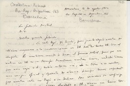 [Carta] 1954 ago. 16, [Barcelona] [a] Gabriela Mistral, [New York, EE.UU.]