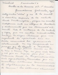 [Carta] 1952 nov. 7, Madrid, [España] [a] Gabriela [Mistral]