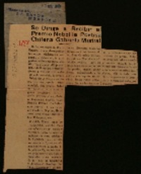 Se dirige a recibir el Premio Nobel la poetisa Gabriela Mistral