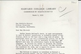 [Carta] 1950 Mar. 2, Massachusetts, [EE.UU.] [a] Gabriela Mistral, Loa Angeles, California, [EE.UU.]