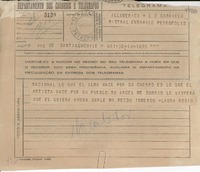 [Telegrama] 1945 nov. 16, Santiago, Chile [a] Gabriela Mistral, Petrópolis