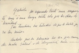 [Carta] [1952 abr. 7, Santiago] [a] Gabriela Mistral