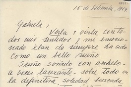 [Carta] 1954 sept. 15, [Santiago] [a] Gabriela Mistral