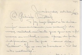 [Carta] 1943 oct., Montevideo, Uruguay [a] Gabriela Mistral