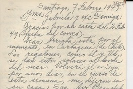 [Carta] 1949 feb. 7, Santiago [a] Gabriela Mistral