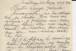 [Carta] 1949 mar. 23, Santiago [a] Gabriela Mistral