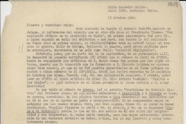[Carta] 1949 oct. 1, Santiago, Chile [a] Gabriela Mistral