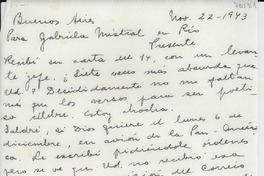 [Carta] 1943 nov. 22, Buenos Aires, [Argentina] [a] Gabriela Mistral, Río [de Janeiro, Brasil]