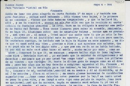 [Carta] 1944 mayo 4, Buenos Aires, [Argentina] [a] Gabriela Mistral, Río, [Brasil]