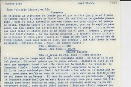 [Carta] 1944 mayo 25, Buenos ires [Aires] , [Argentina] [a] Gabriela Mistral, Rio, [Brasil]