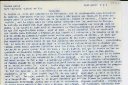 [Carta] 1944 sept. 5, Buenos Aires, [Argentina] [a] Gabriela Mistral, Rio, [Brasil]