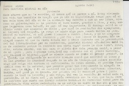 [Carta] 1945 ago. 2, Buenos Aires, [Argentina] [a] Gabriela Mistral, Río [de Janeiro, Brasil]