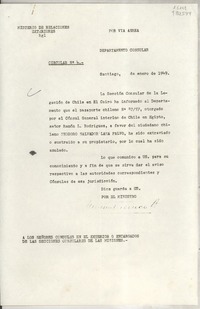 Circular N° 4, 1949 ene., Santiago, [Chile] [a] Los Señores Cónsules en el exterior o Encargados de las Secciones Consulares de las Misiones