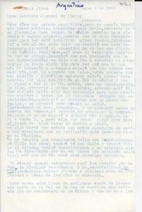[Carta] 1952 mayo 9, Buenos Aires, [Argentina] [a] Gabriela Mistral, Italia