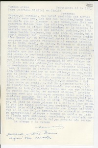 [Carta] 1951 sept. 14, Buenos Aires [a] Gabriela Mistral, Italia
