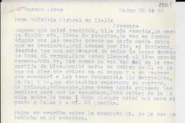 [Carta] 1952 mar. 30, Buenos Aires [a] Gabriela Mistral, Italia