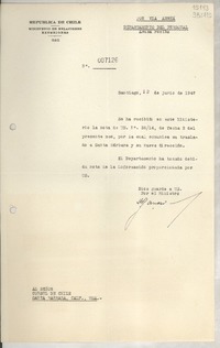 [Memorandum] N° 007126, 1947 jun. 12, Santiago [al] Señor Consul de Chile, Santa Barbara, Calif.