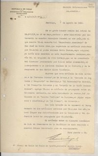 [Memorandum] N° 6877, 1936 ago. 7, Santiago, [Chile] [al] Cónsul de Chile en Oporto, señorita Lucila Godoy, Portugal