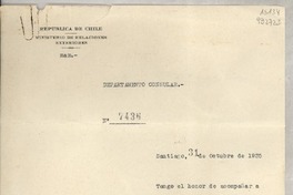 [Memorandum] N° 7436, 1935 oct. 31, Santiago, [Chile] [a la] Señorita Gabriela Mistral, Lisboa, Portugal