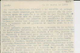 [Carta] 1956 mar. 1, Lanús, [Argentina] [a] Gabriela Mistral