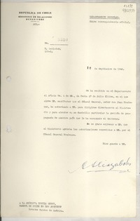 [Memorandum] N° 9310, 1946 sept. 16, Santiago, [Chile] [a la] Señorita Lucila Godoy, Cónsul de Chile en Los Angeles, Estados Unidos de América