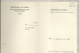 [Memorandum] N° 9310, 1946 sept. 16, Santiago, [Chile] [a la] Señorita Lucila Godoy, Cónsul de Chile en Los Angeles, Estados Unidos de América