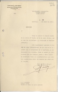 [Memorandum] N° 006153, 1948 jun. 8, Santiago [a] La Señorita Lucila Godoy, Consul de Chile en Santa Barbara