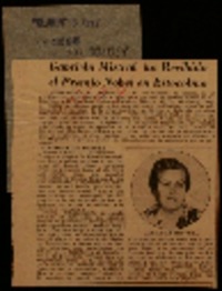 Gabriela Mistral ha recibido el Premio Nóbel en Estocolmo