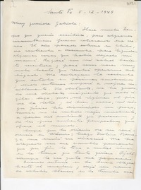 [Carta] 1949 dic. 5, Santa Fe, [Argentina] [a] Gabriela Mistral