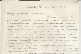 [Carta] 1949 dic. 5, Santa Fe, [Argentina] [a] Gabriela Mistral