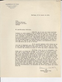 [Carta] 1951 ago. 20, Santiago, [Chile] [a] Gabriela Mistral, Nápoles, [Italia]