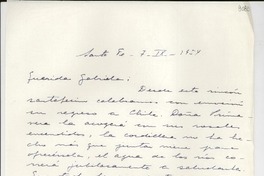 [Carta] 1954 sept. 7, Santa Fe, [Argentina] [a] Gabriela Mistral