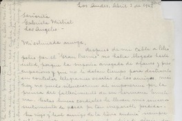 [Carta] 1947 abr. 3, Los Andes, [Chile] [a] Gabriela Mistral, Los Angeles, [EE.UU.]