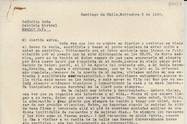 [Carta] 1950 nov. 6, Santiago, Chile [a] Gabriela Mistral, México D.F.