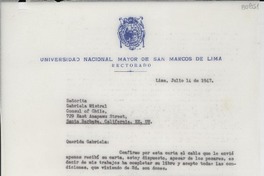[Carta] 1947 jul. 14, Lima [a] Gabriela Mistral, Santa Bárbara, California, EE. UU.