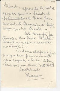 [Carta] [195?] , [Chile] [a] Gabriela [Mistral]