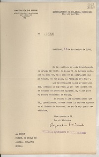 [Memorandum] N° 11580, 1949 nov. 14, Santiago [al] Señor Consul de Chile en Jalapa, Veracruz, Mejico