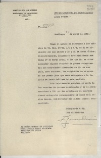 [Memorandum] N° 03682, 1950 abr. 14, Santiago [al] Señor Consul en comisión, Doña Lucila Godoy Alcayaga, Embajada de Chile, México