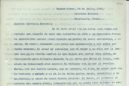 [Carta] 1945 jul. 28, Buenos Aires, [Argentina] [a] Gabriela Mistral, Petrópolis, Brasil