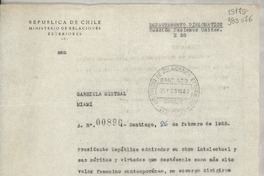 [Memorandum] N° 00896, 1953 feb. 26, Santiago [a] Gabriela Mistral, Miami