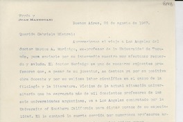 [Carta] 1947 ago. 26, Buenos Aires, [Argentina] [a] Gabriela Mistral