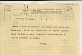 [Telegrama] 1951 feb. 13, S[an] Michele di Pagana, [Italia] [a] [Gabriela Mistral], Génova, [Italia]