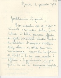[Carta] 1952 genn. 12, Roma, [Italia] [a] [Gabriela Mistral]