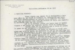 [Carta] 1955 sept. 20, Montevideo, [Uruguay] [a] Gabriela Mistral
