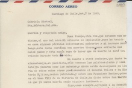 [Carta] 1948 oct. 7, Santiago de Chile [a] Gabriela Mistral, Santa Bárbara, California, USA